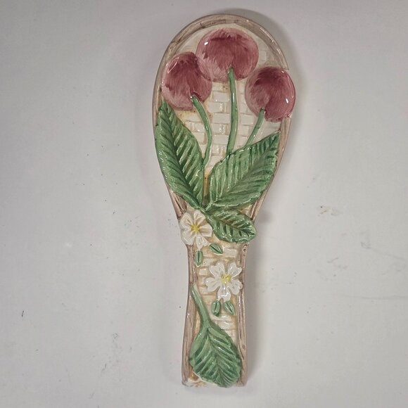 Vintage Fitz & Floyd Hand Painted Ceramic Spoon Rest Taiwan CHERRIES - Picture 1 of 8